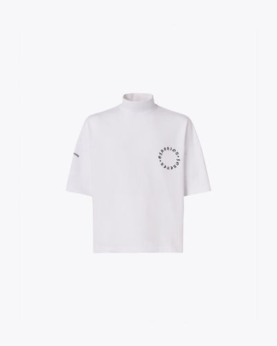 White turtleneck t-shirt with logo