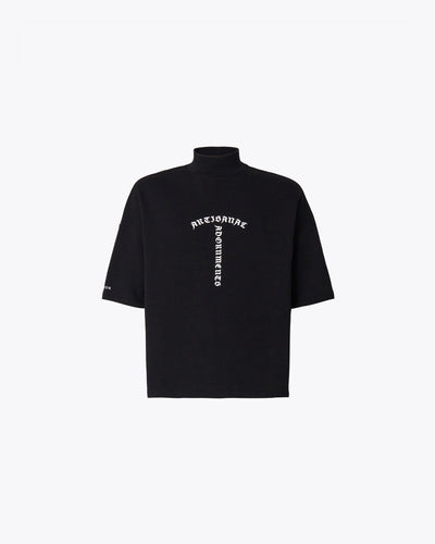 Black turtleneck t-shirt with white print