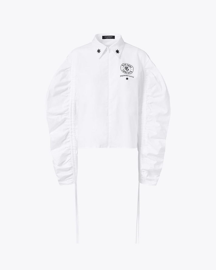 White Cotton Puff-Sleeve Shirt