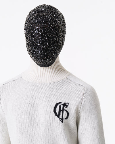 White knitted turtleneck sweater with logo