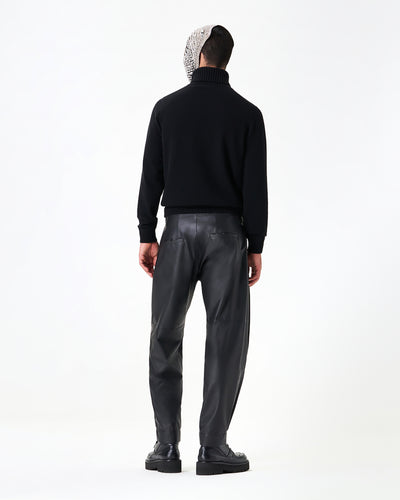 Black calfskin pants with lapels