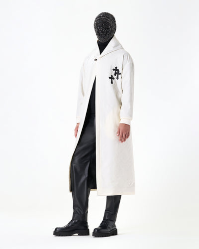 White Hooded and Quilted Robe Coat