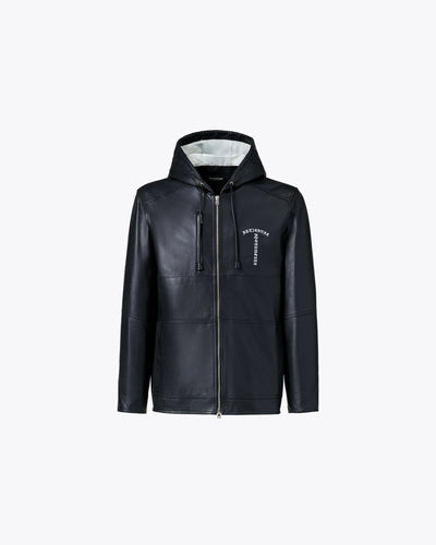 Black calfskin hooded jacket