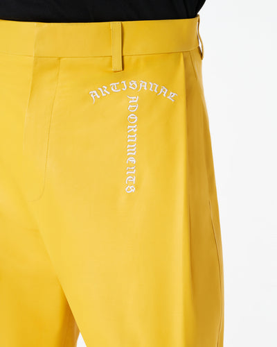 Yellow calfskin pants with lapels