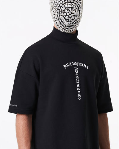 Black turtleneck t-shirt with white print