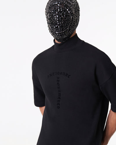 Black short sleeves sweatshirt with black flock print