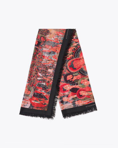 红色佛系丝质长方形围巾 