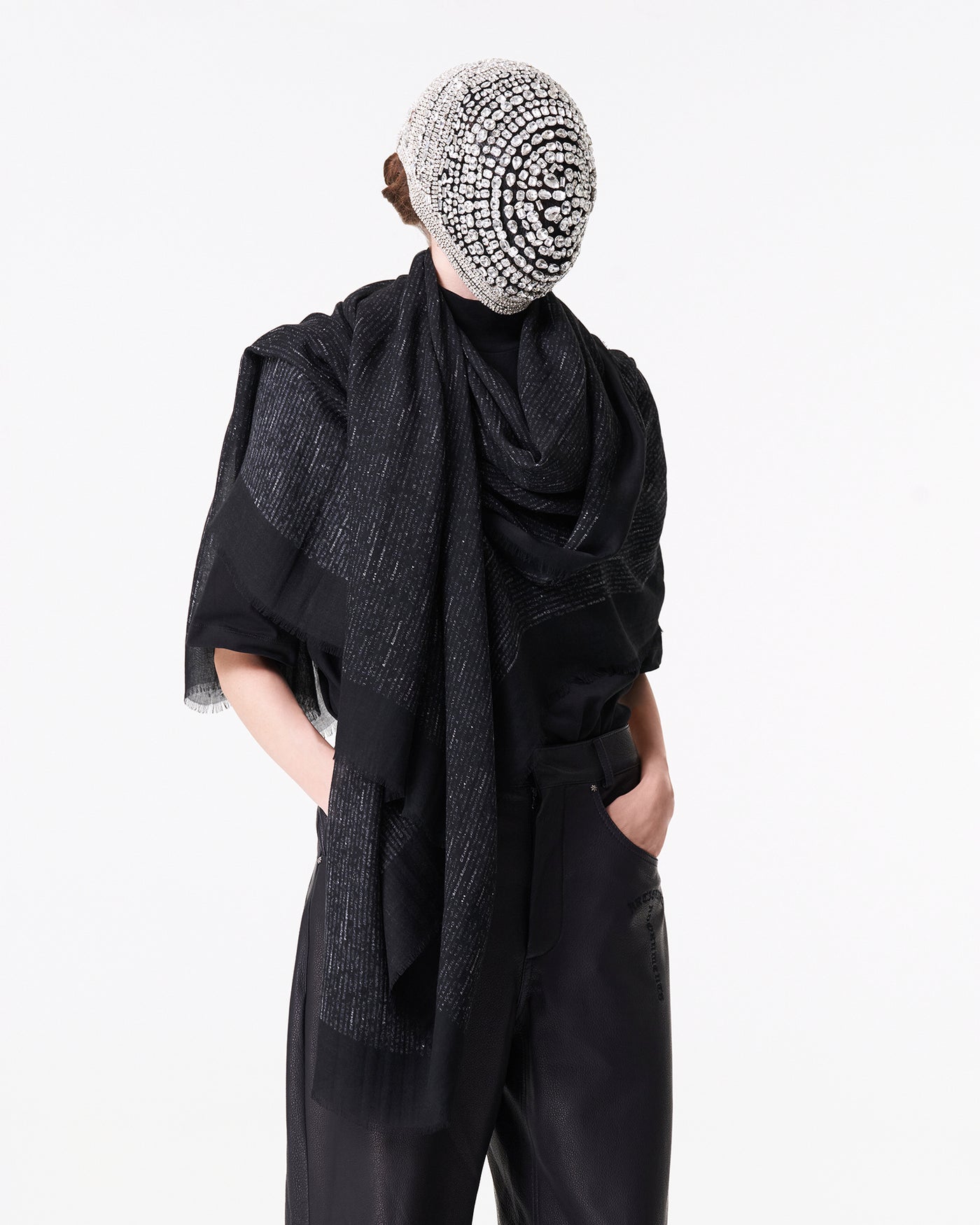 黑色羊绒长方形围巾 
