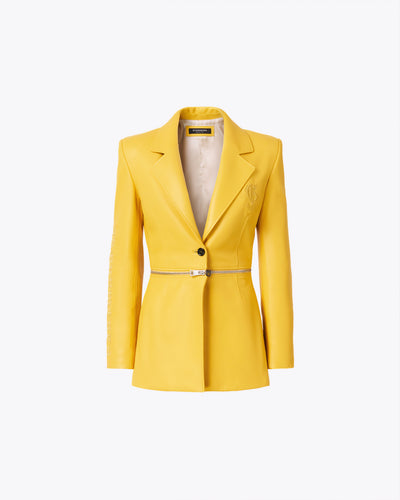 Yellow lamb leather jacket with zip