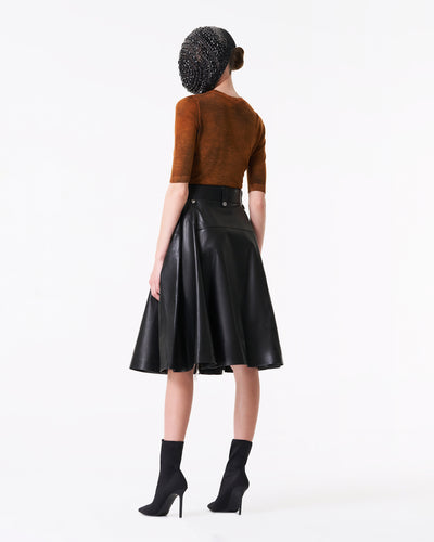 Black lamb leather A-line skirt