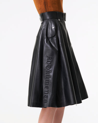 Black lamb leather A-line skirt