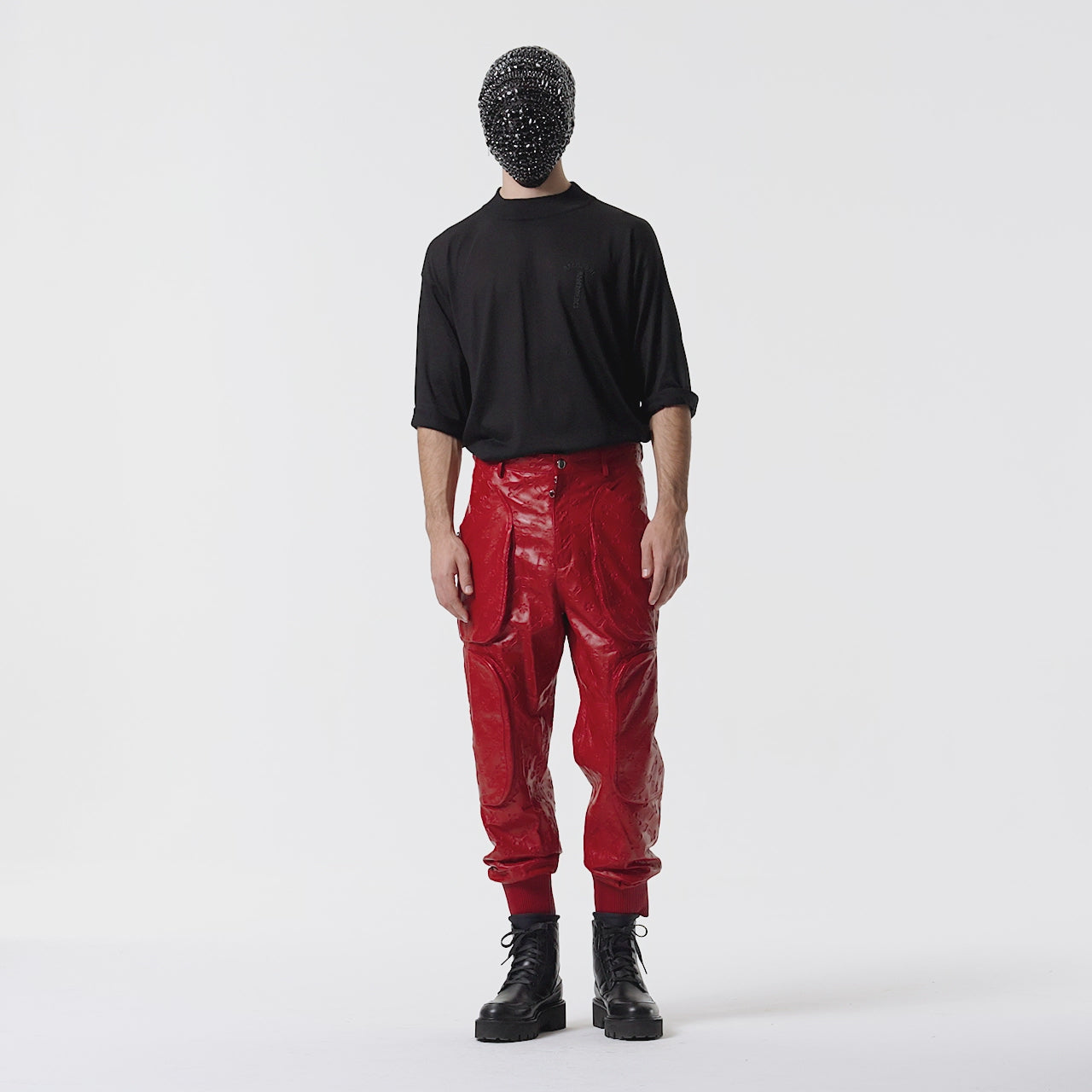 RED LEATHER JOGGER PANTS