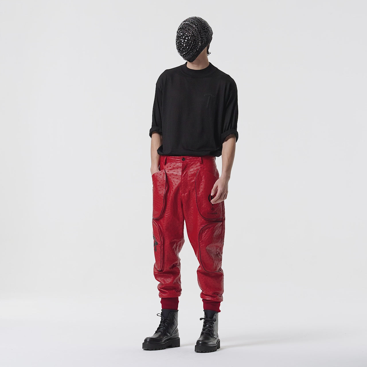 RED OSTRICH JOGGER PANTS