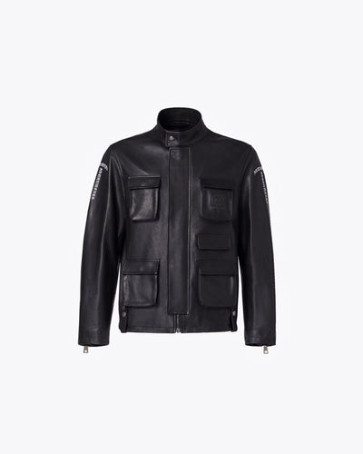 BLACK LEATHER JACKET WITH PATCH POCKETS