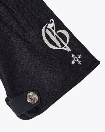 BLUE CASHMERE GLOVES WITH LOGO