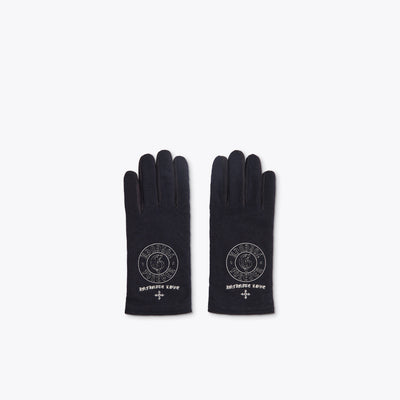 BLUE CASHMERE GLOVES WITH LOGO