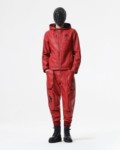 RED OSTRICH HOODED JACKET