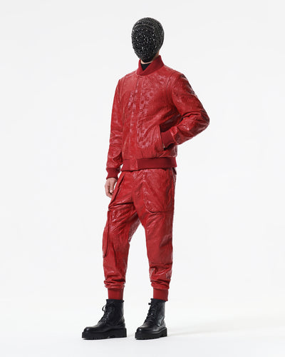 RED LEATHER PADDED BOMBER