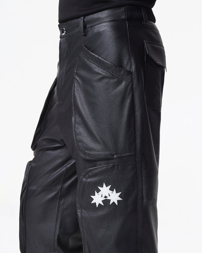 BLACK DEER LEATHER PANTS WITH LOGO