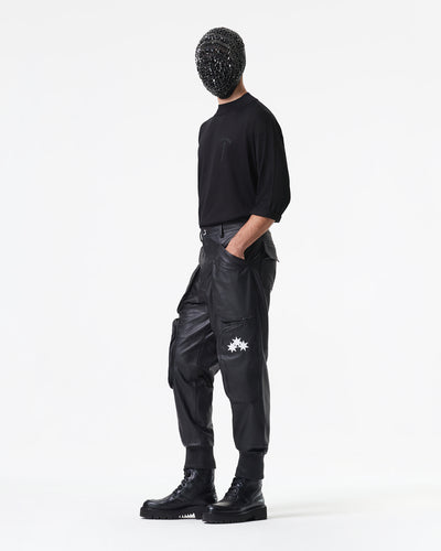 BLACK DEER LEATHER PANTS WITH LOGO