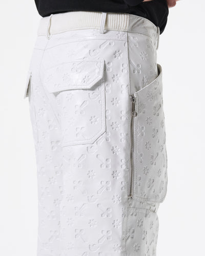 WHITE LEATHER CARGO PANTS
