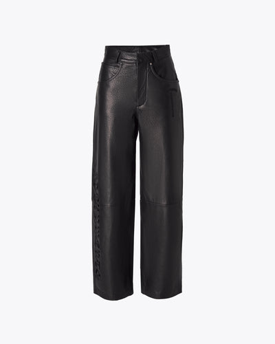 BLUISH BLACK NAPPA LEATHER PANTS WITH LINING